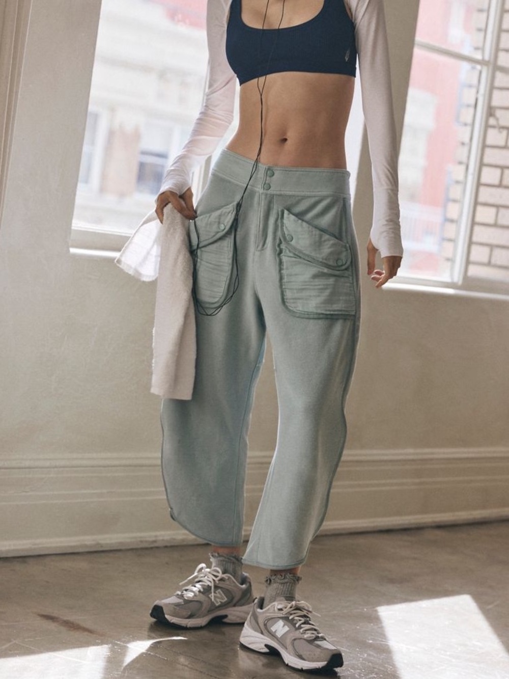 Free People Movement Olive Green Cargo Fleece Ankle Pants
